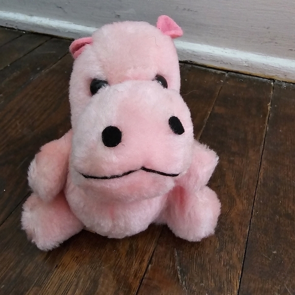 Dakin Vintage 1978 Pink Small Cute Plush Hippo Stuffed Animal - Picture 1 of 15
